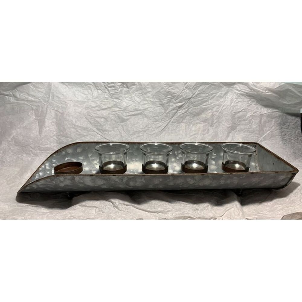 Metal Farmhouse Centerpiece Vintage Scoop 4 Votive Candle Holder